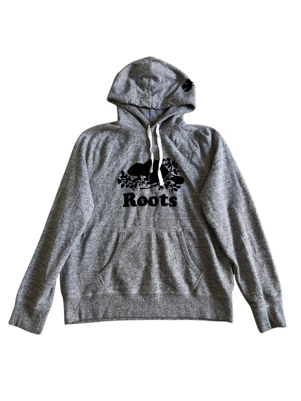 Roots Men's Sz Large Hoodie With Beaver Logo Drawstring Hood Kangaroo Pocket